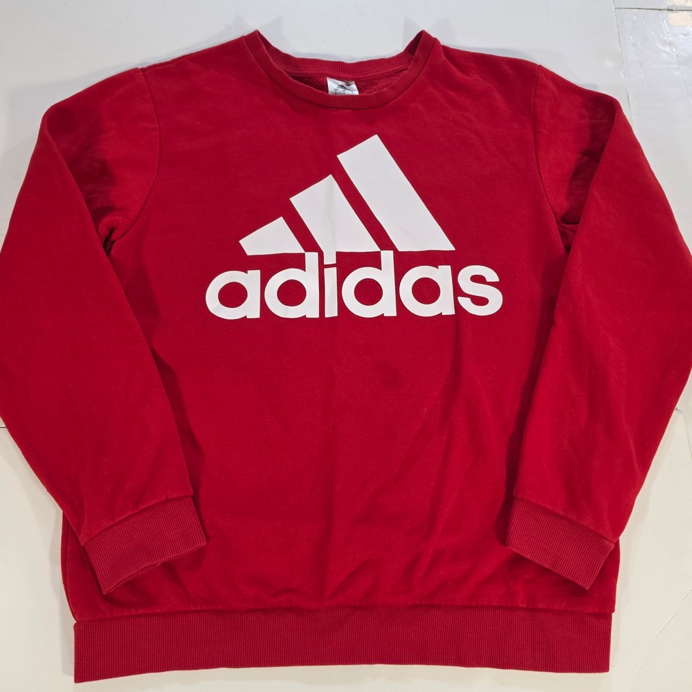 Adidas Red Badge of Sport Logo Fleece Crewneck Sweatshirt Mens Large New